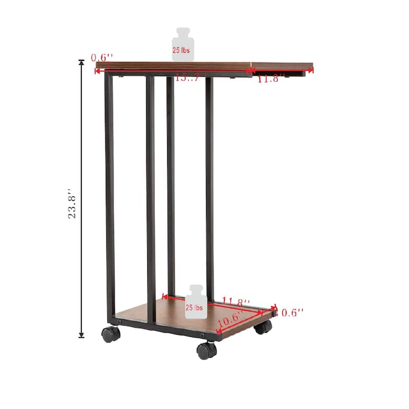 JJS Side End C Table for Sofa, Living Room Couch Table Snack Table That Slide Under for Small Spaces