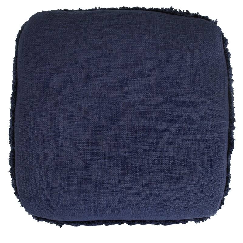 18" Navy Solid Texture and Striped Square Pouf Ottoman