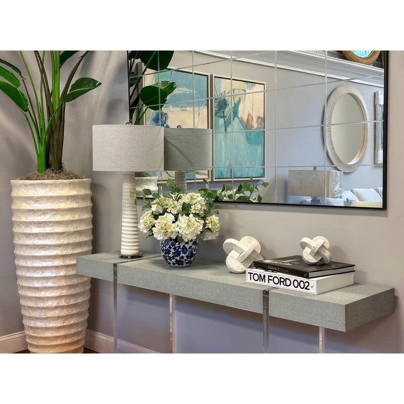 Hydrangea Floral Arrangement in Decorative Ceramic Vase - White, Blue