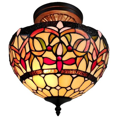 Tiffany Style Stained Glass Semi-flush Pendant Lamp from Amora Lighting