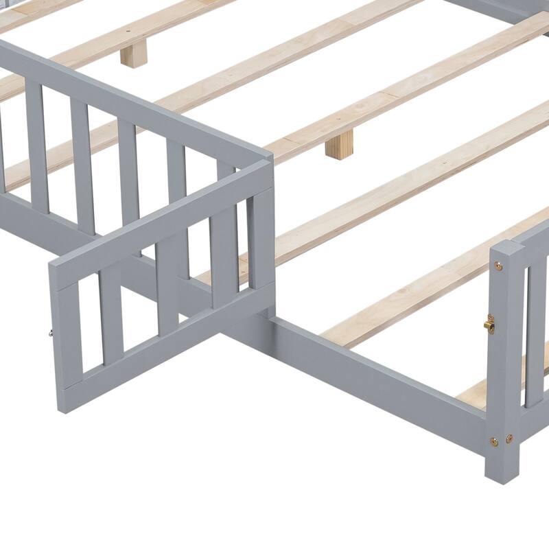 GDFStudio - Harper Full-Size Montessori Floor Bed with Storage Headboard and Blackboard