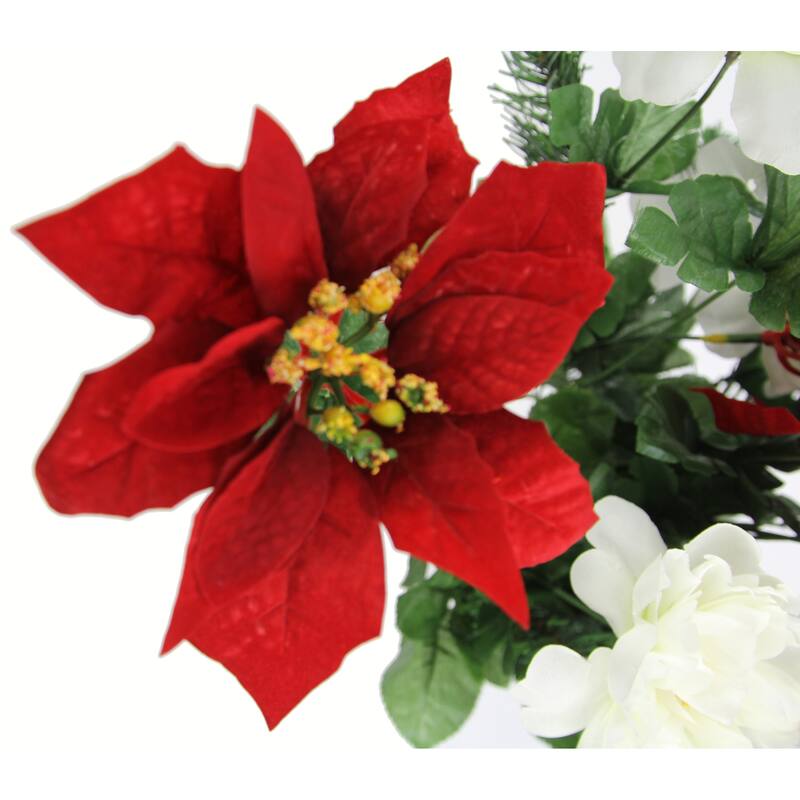 18 Stems Faux Peony Velvet Poinsettia Christmas Bush set of 2