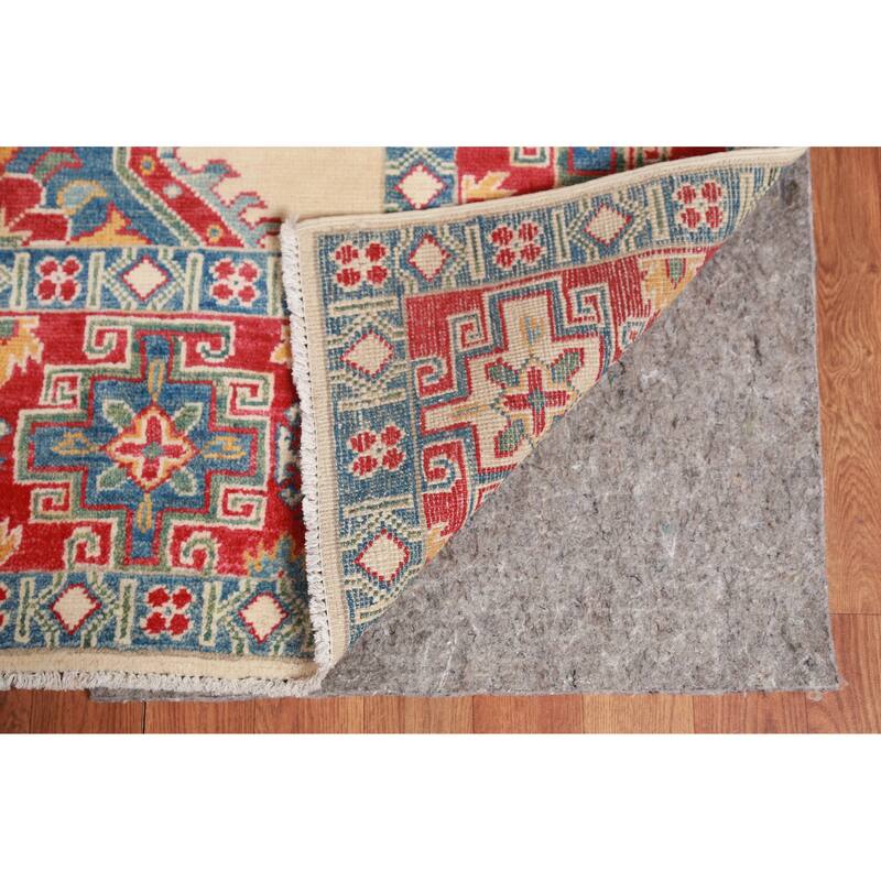 Hand Knotted Oriental 100% Wool Carpet Traditional Geometric Beige & Ivories Kazak Area Rug - 11' 0'' X 7' 9''