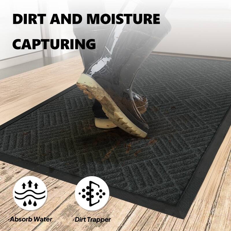 Front Door Mat Non-Slip Backing Entry Mat Low Profile Doormat In Grey