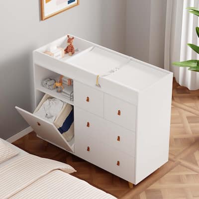Wood Nursery Baby Dresser,White Bedroom Dresser with 5 Drawers,38"H