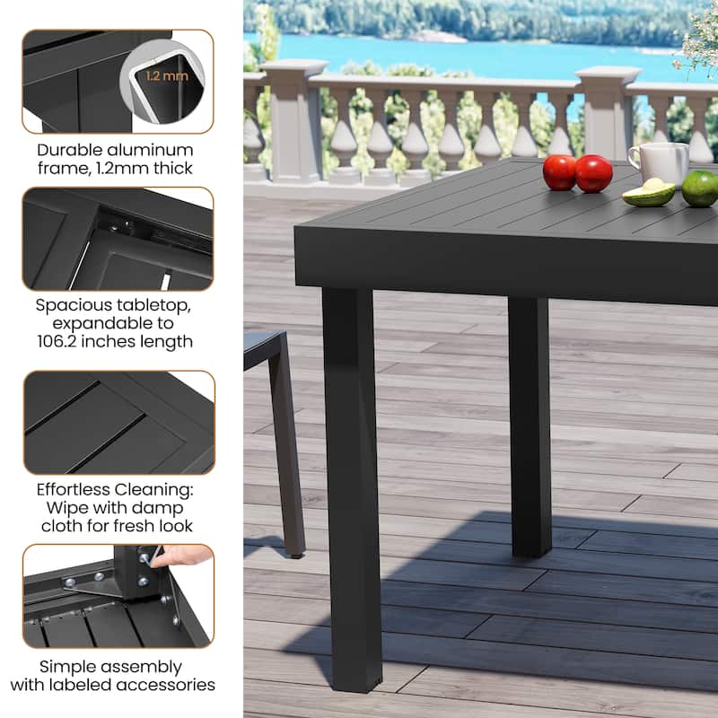 Outdoor Aluminum Expandable Patio Dining Table Adjustable Extension Leaf for 6/8/10 Person