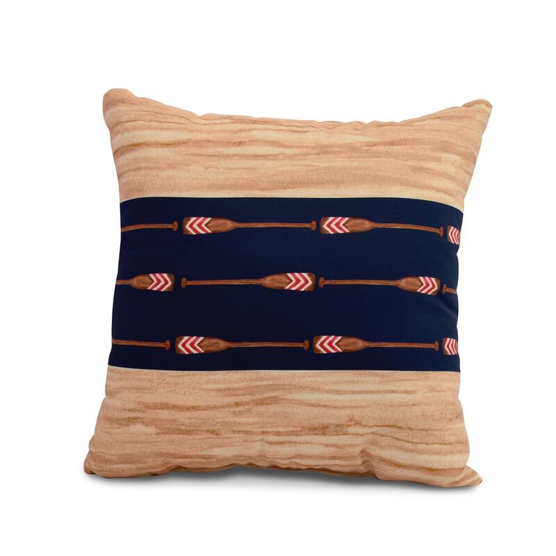 18 x 18 Inch Oar Stripe Center Stripe Print Outdoor Pillow - Navy
