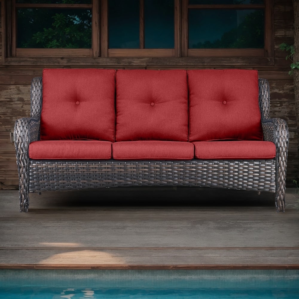 Pocassy 3-Seat Sofa Wicker Sofa PE Rattan