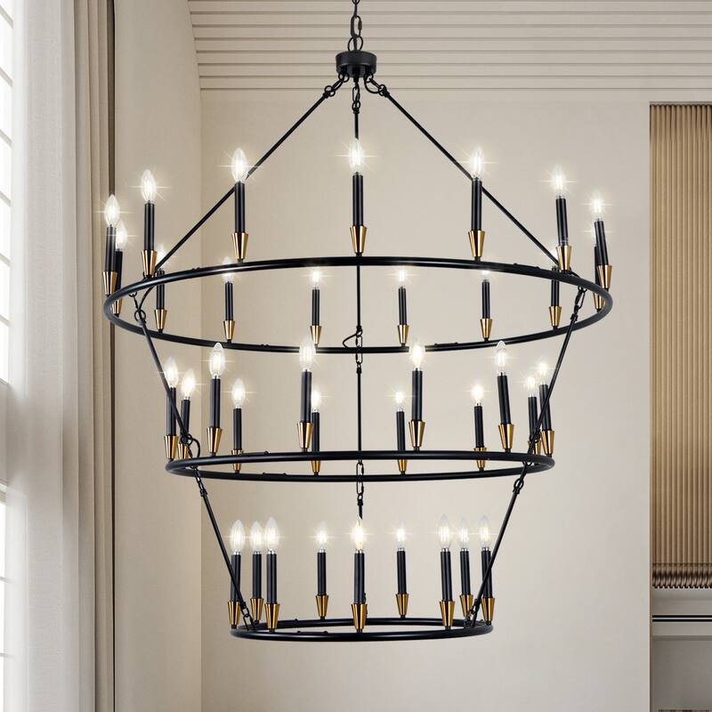 3Tier Wagon Wheel Chandelier Extra Large Chandeliers for High Ceilings - 36-Light
