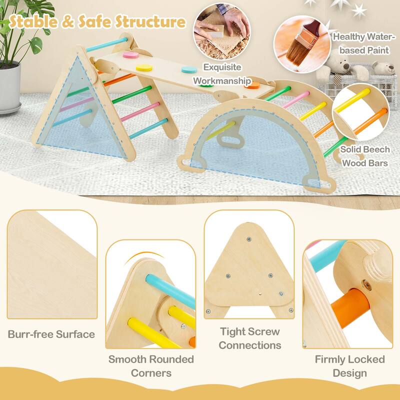Costway 3-in-1 Kids Climber Set Toddler Wooden Play Arch with Sliding - See Details