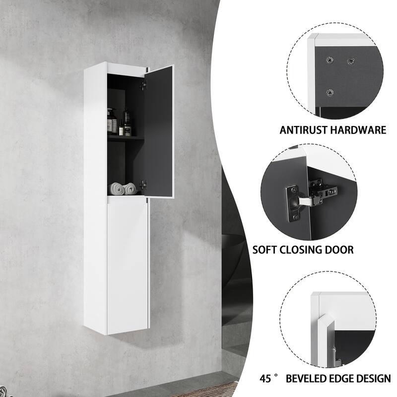 12" Bathroom Side Cabinet, 2-Soft Close Doors, Float Mounting Design