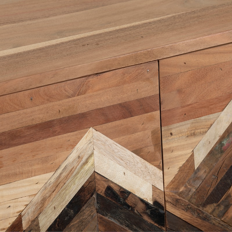 61 in. Brown Solid Wood 3 Door Media Credenza_Sideboard