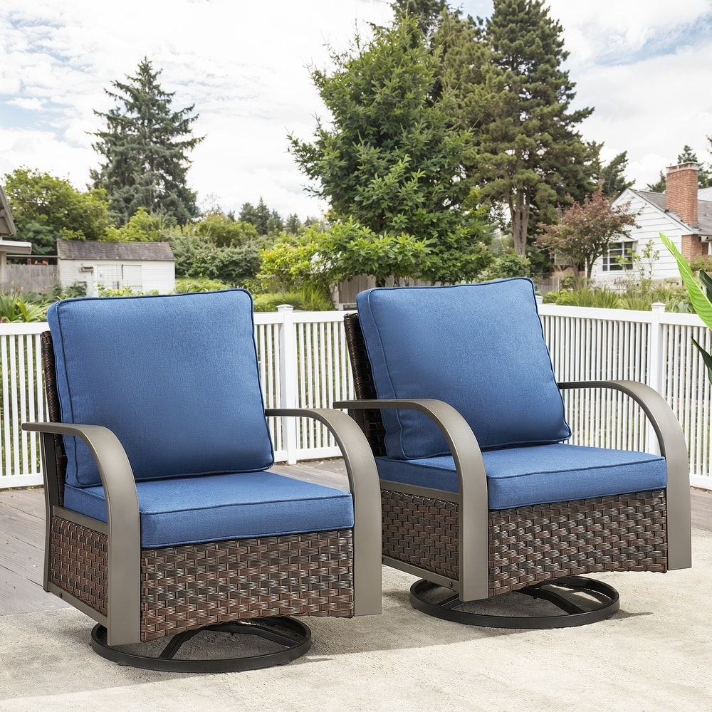 Gymojoy Industrial Style Outdoor Wicker Swivel Glider Chairs Set of 2
