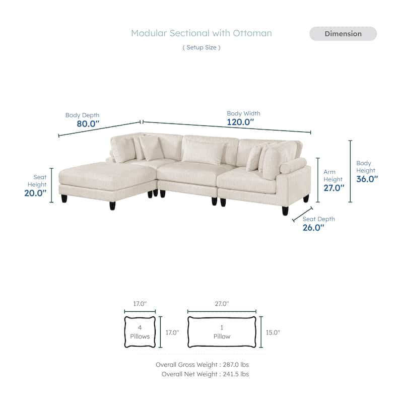 Jonas 4-Piece Modular Sectional Sofa with Ottoman