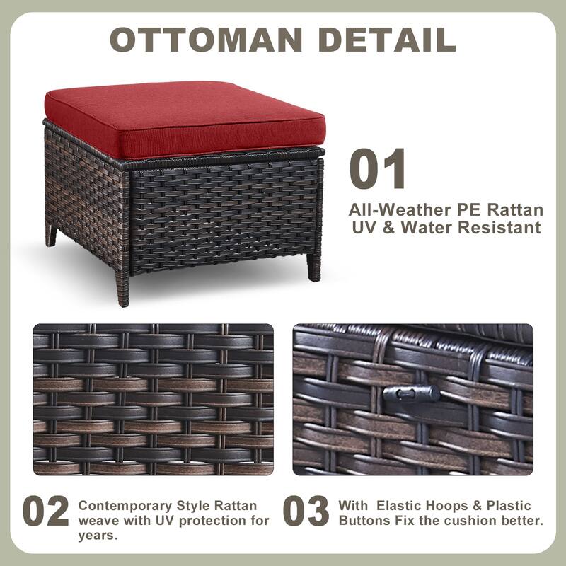 Pocassy Patio 5/7 Piece Sofa Swivel Chair Ottoman with Fire Pit Table