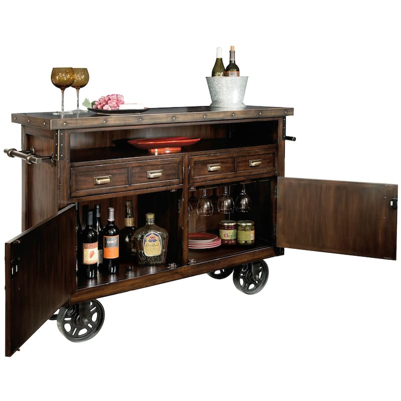 Howard Miller Hardwood Distressed Bar Cart Liquor Cabinet with Wheels