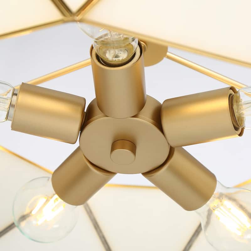 Mid-Century Modern 5-Light Gold Drum Chandelier for Dining Living Room Bedroom - Gold&Brass - 23.6" Dia. x 8.3" H