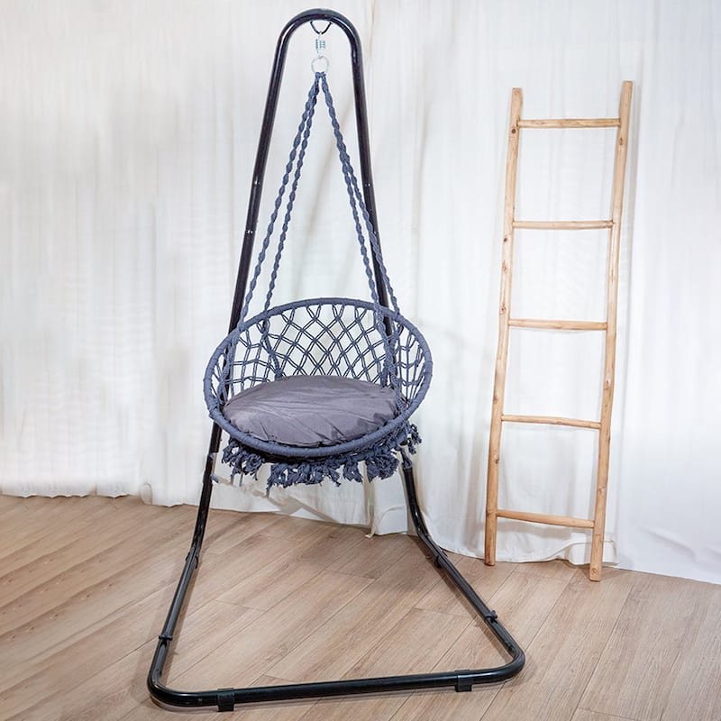 Bahia Macrame Hammock Chair Bedroom Rope Swing Indoor Outdoor Hand Woven Accent Chair - 42 x 32 in