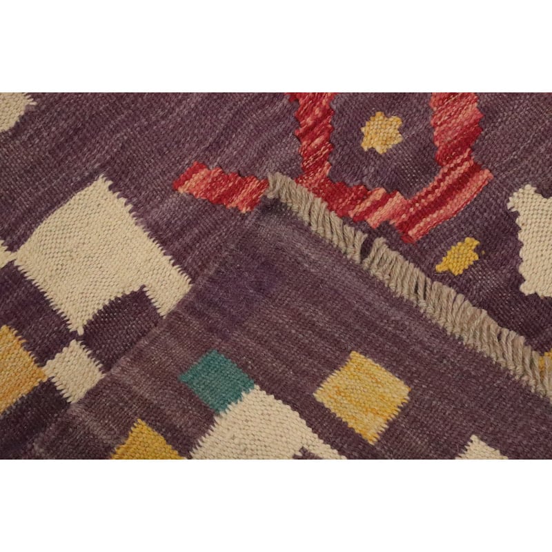 Hand Woven Oriental 100% Wool Carpet Southwestern Tribal Purples Kilim Area Rug - 7' 3'' X 4' 11''