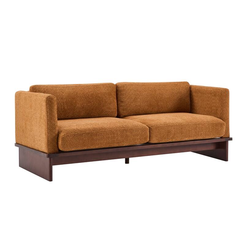 77 inch Square Arm Modern 3 Seater Boucle Sofa Upholstered Couch with Solid Wood Base