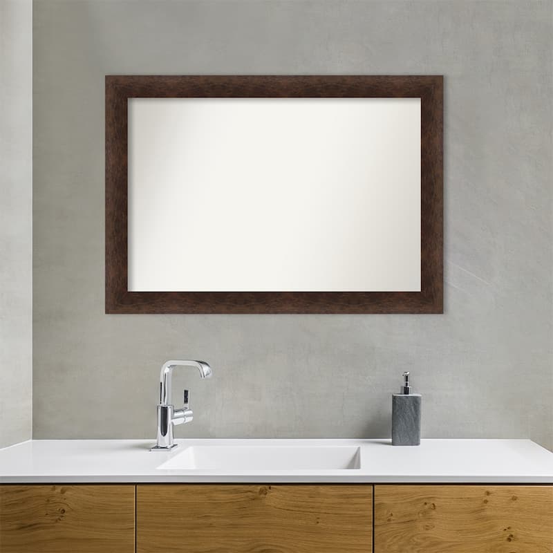 Warm Walnut Non-Beveled Wood Framed Bathroom Vanity Wall Mirror - Warm Walnut