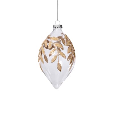 Glass Ornaments with Gold Beaded Leaf Design, Set of 6