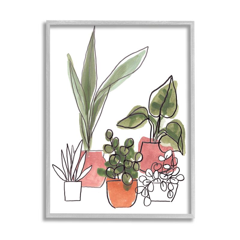 Stupell Green Plants in Orange Planters Modern Abstract Foliage Framed Wall Art - 11 x 14 - Grey