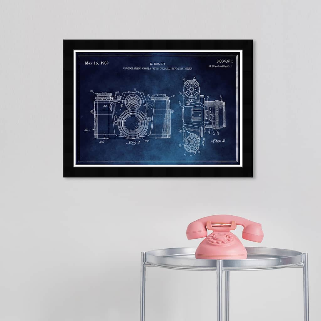 Wynwood Studio 'Sauer Camera' Entertainment and Hobbies Blue Wall Art Framed Print