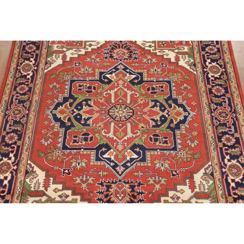 Hand Knotted Oriental 100% Wool Carpet Traditional Medallion Oranges & Rust Heriz (serapi) Area Rug - 12' 0'' X 9' 0''