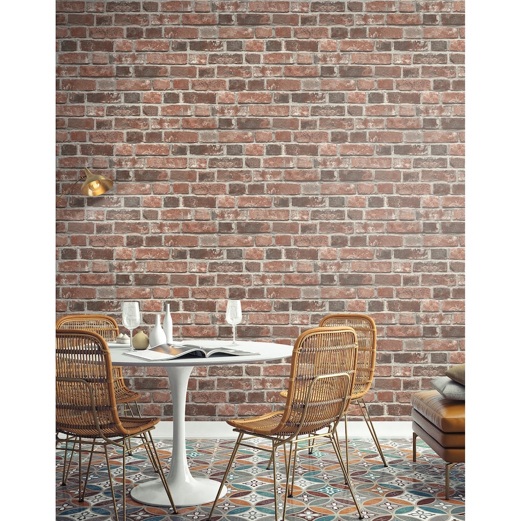 NextWall Distressed Red Brick Peel and Stick Removable Wallpaper - 20.5 in. W x 18 ft. L