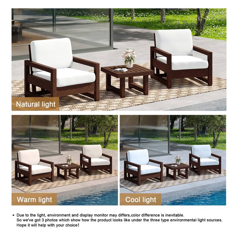 3-Piece Teak Wood Chair Outdoor Patio Conversation Set with Table