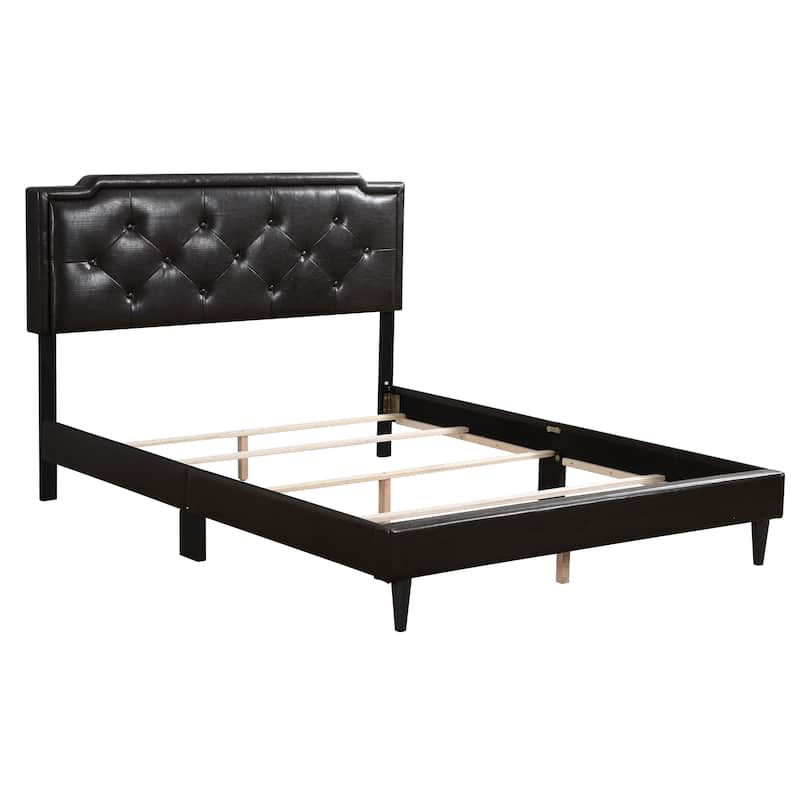 Queen Size PU Platform Bed with Adjustable Headboard and Tufting design