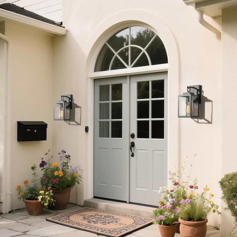Modern Transitional 1-light Black Outdoor Wall Sconces Seeded Glass Exterior Lantern - L5"xW6.5"xH10.5"