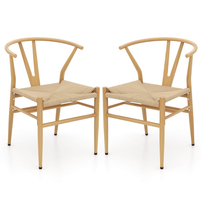 Costway Modern Dining Chair Set of 2/4 Weave Kitchen Armchairs with - See Details - Natural-2 PCS - Set of 2