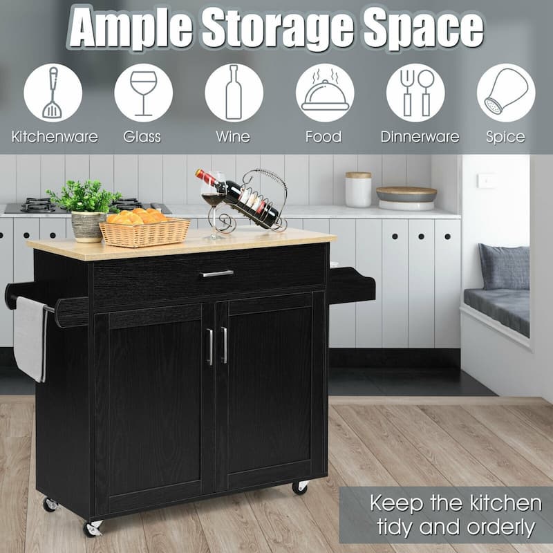 Rolling Kitchen Island Cart with Towel and Spice Rack - 45.5" x 16" x 33.5"(L x W x H)
