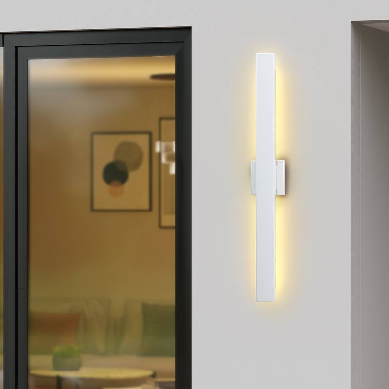 Outdoor Hardwired Bar Wall Light Linear Sconce with LED Source - Large:31.94"x 4.46"x 1.73" - White