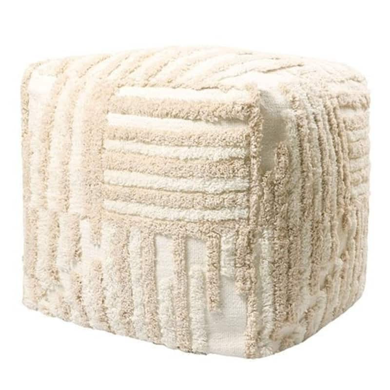 Striped Square Pouf Ottoman - 18" - Beige and Ivory
