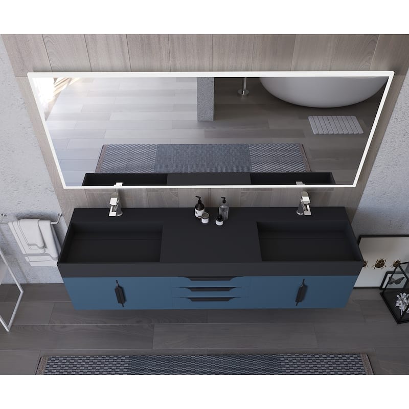Amazon 72" Wall Mounted Bathroom Vanity Set w/ Black Top