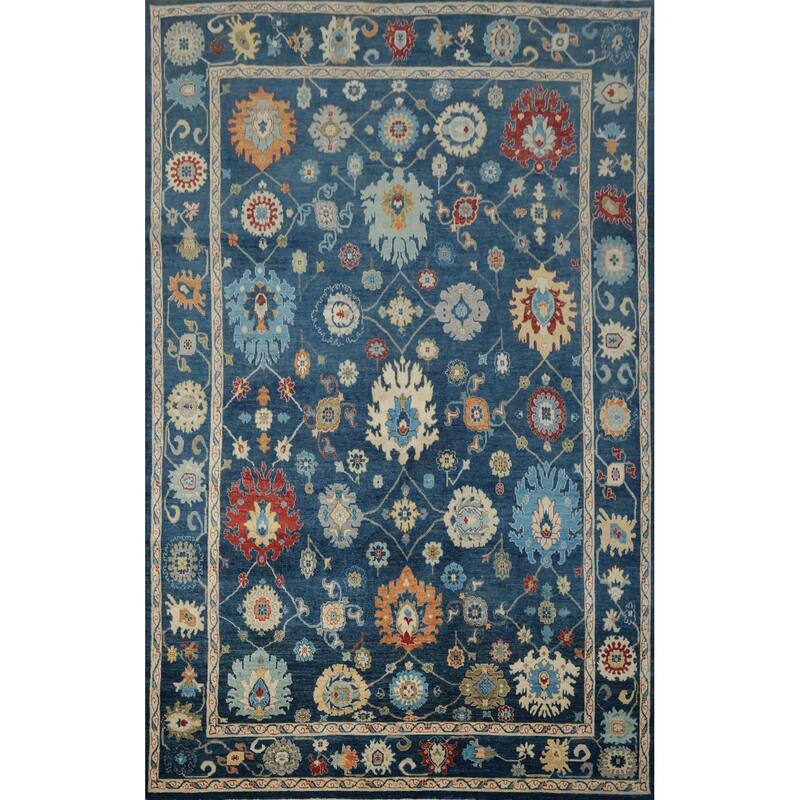 Hand Knotted Oriental 100% Wool Carpet Traditional All-Over Navy Blue & Blues Ziegler Area Rug - 12' 4'' X 8' 10''