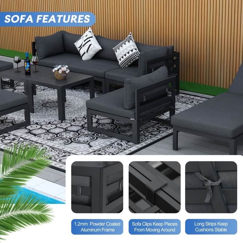 FINCATI 12 PCS Outdoor Aluminum Furniture Sectional Sofa Set with Coffee Table