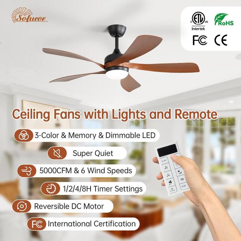 52"/66" Inch Ceiling Fan with Light,APP and Remote Control, Low Profile,Smart Optional
