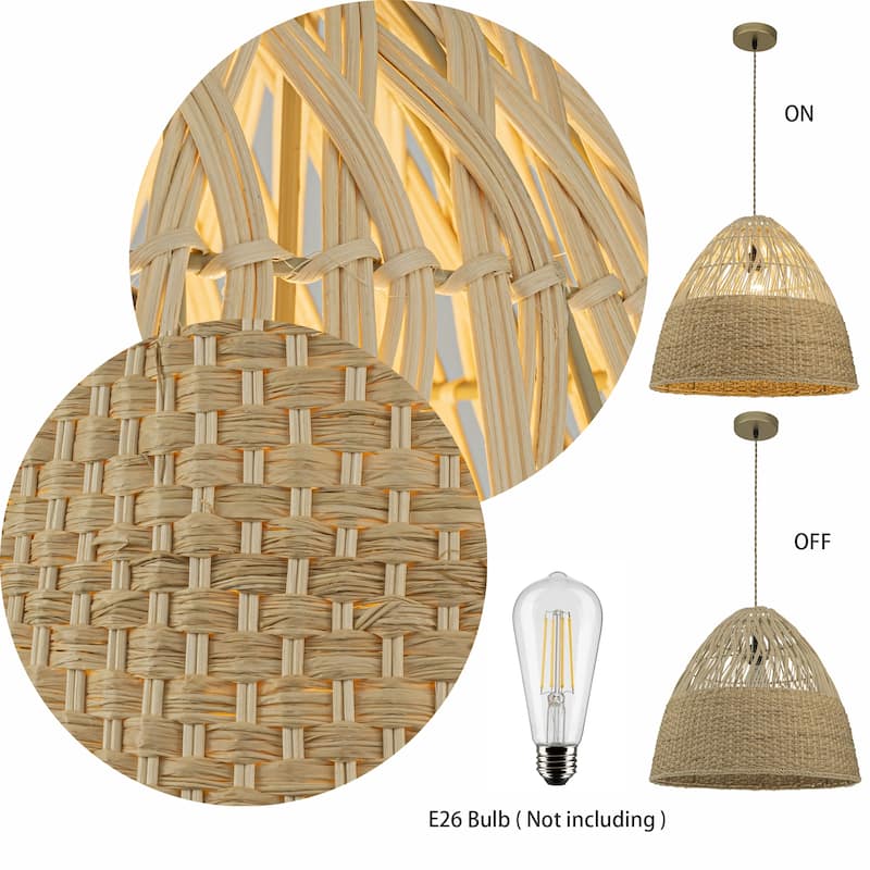 Willa 1-Light Rattan Dome Pendant, Coastal Boho - Handwoven - 20" Wide