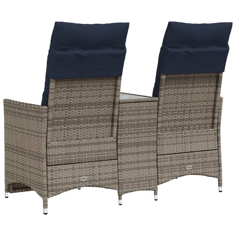 vidaXL Reclining Patio Sofa 2-Seater with Table Gray Poly Rattan - 51.2 x 23.2 x 36.2