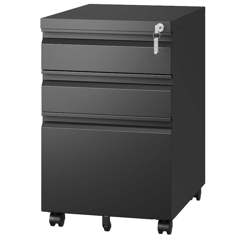 Modern Filing Cabinet, Mobile Filing Cabinet with Full-extension Drawer Slides and Removable Pencil Case, for Home Office - Black