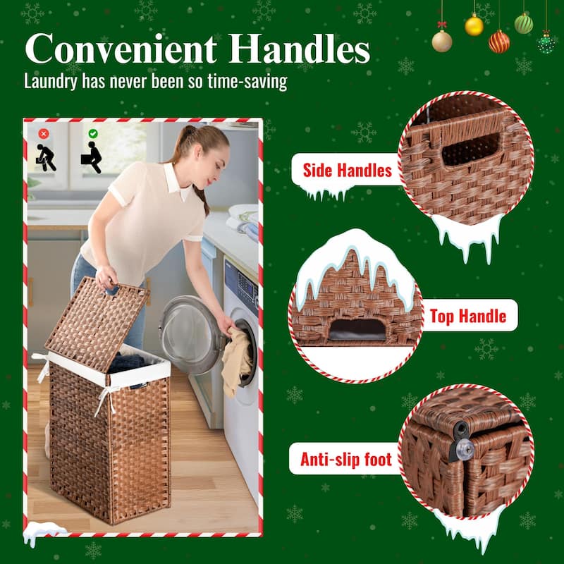 Laundry Hamper with Lid, 100L Wicker Laundry Baskets with 2 Removable Liner Bags - 18"Lx13.5"W x24"H