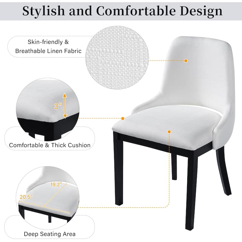 Farmhouse Style Linen Upholstered Dining Chairs with Cutout Backs and Rubberwood Frame, for Dining Rooms, 2-Piece Set