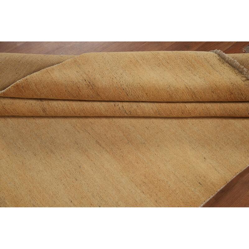 Gold Striped Modern Gabbeh Oriental Rug Handmade Wool Carpet - 4'10"x 6'6"