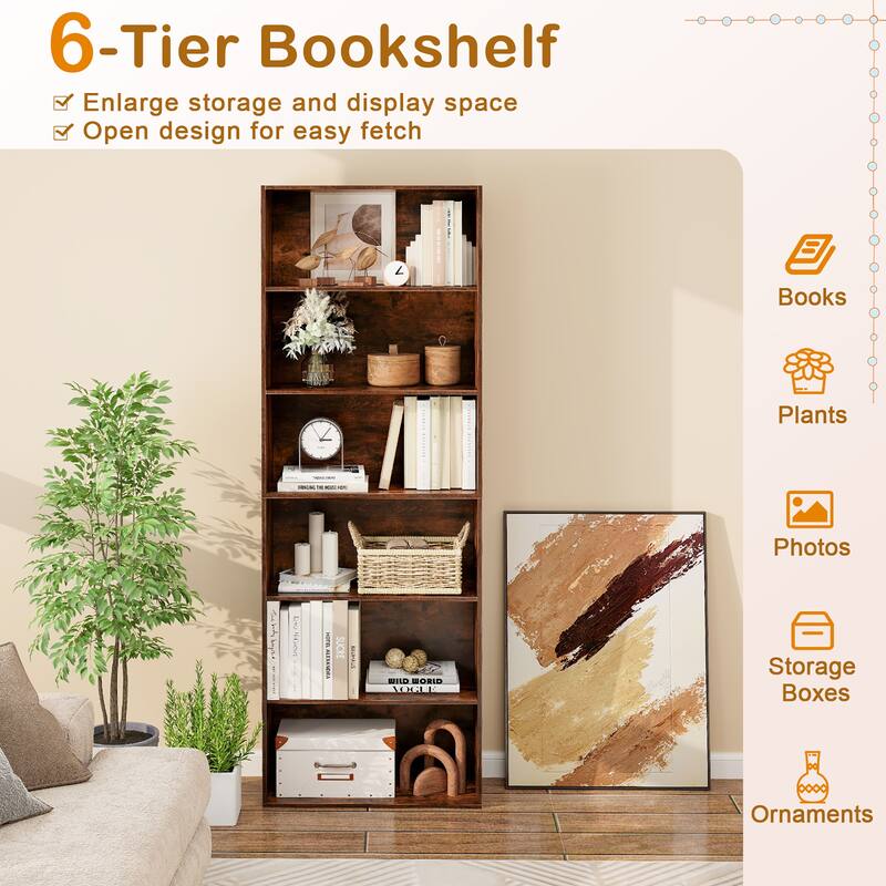 Gymax 2PCS 70'' all 6-Tier Bookcase w/ 6 Open Shelves Anti-Toppling