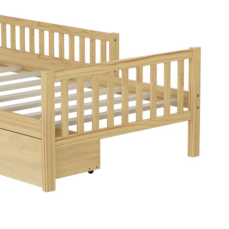 Classic Wooden Platform Bed with Dual Guardrails by Harper&Bright Designs