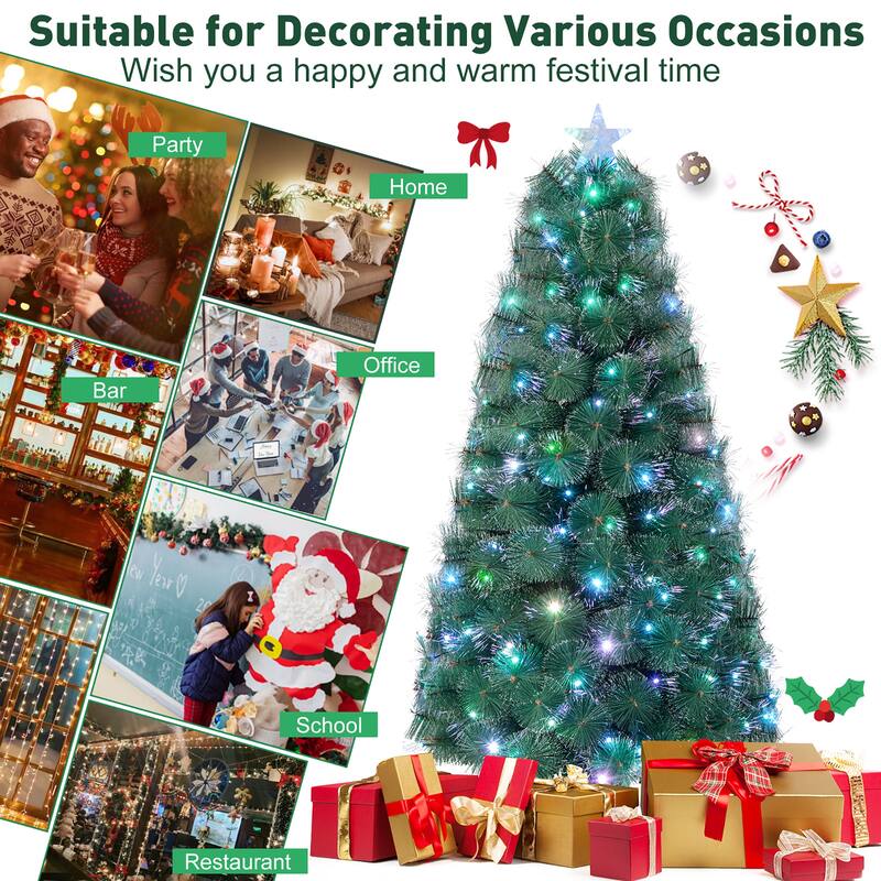 Gymax 5/6/7 FT Pre-Lit Fiber Optic Christmas Tree Artificial Christmas